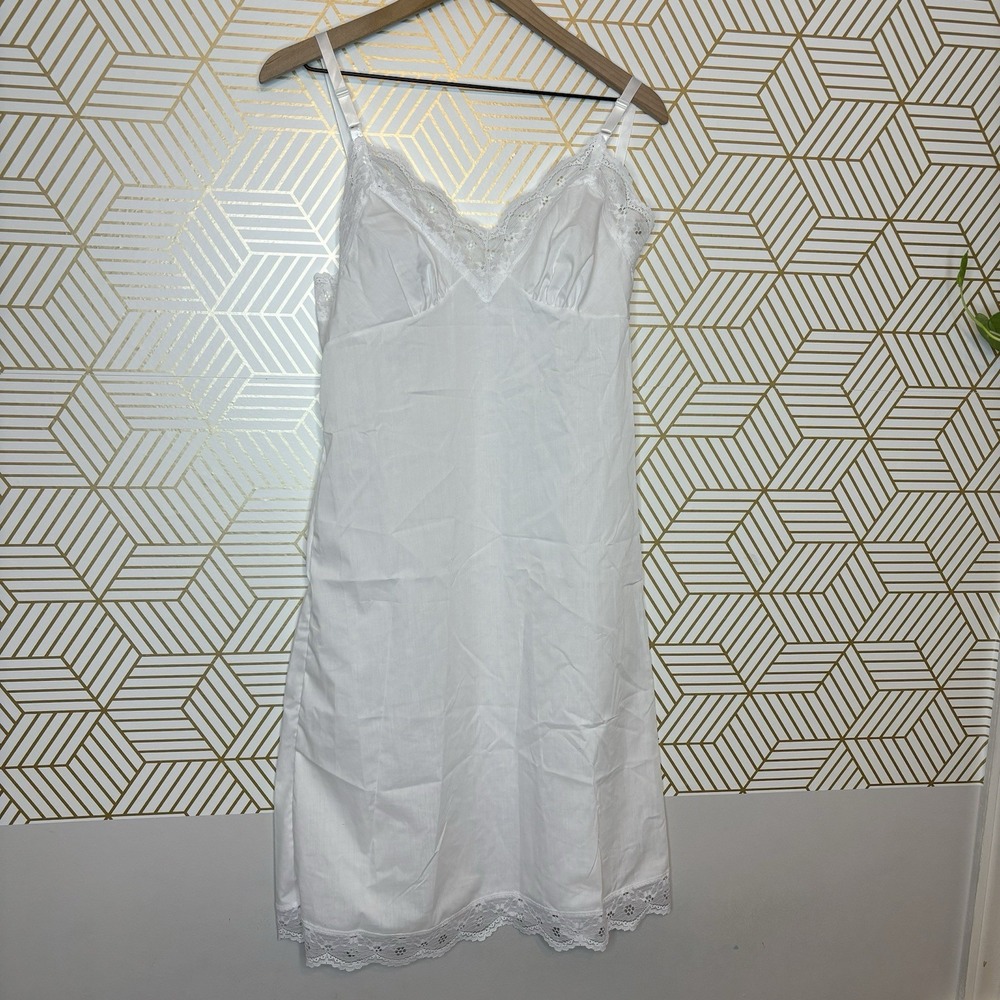 Vintage Women Cotton Full Slip Strappy Spaghetti Under Dress Petticoat Chemise